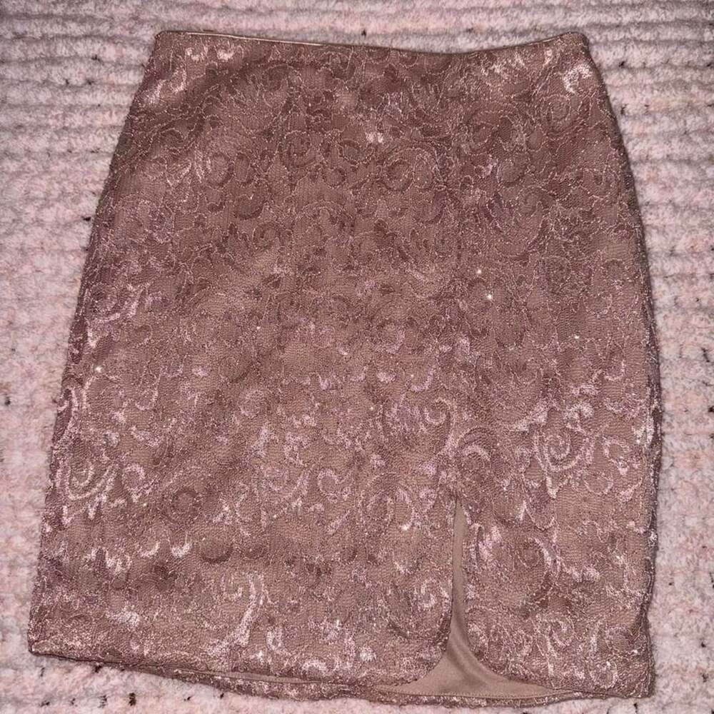City Vibe Lace Pencil Skirt Size 5 Blush Mauve Floral Slit Y2K